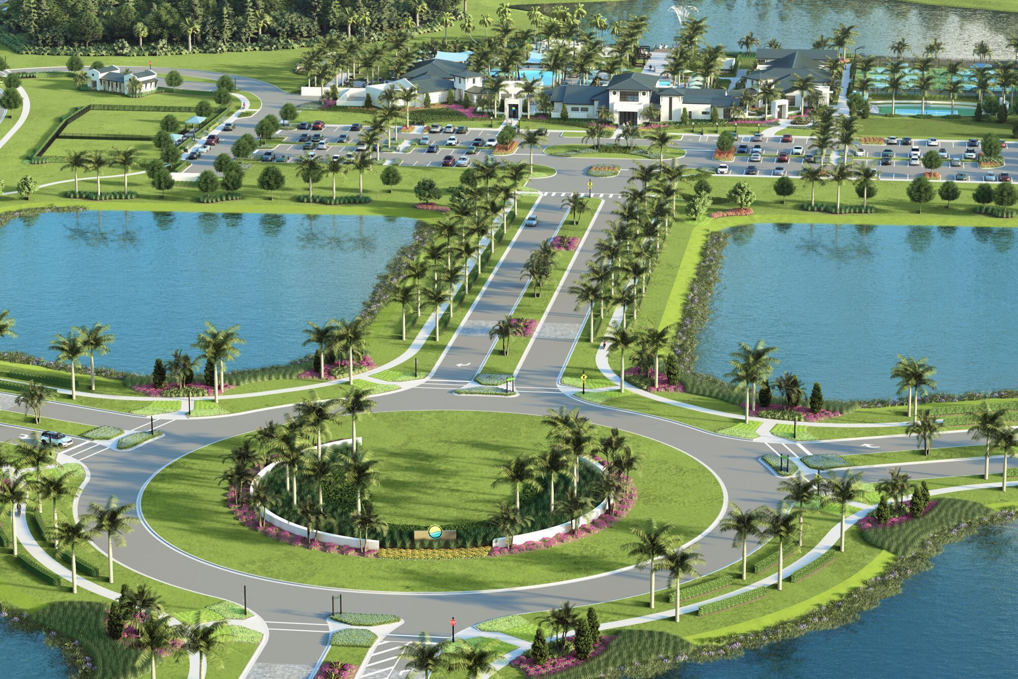 Lushly landscaped entrance and streetscapes