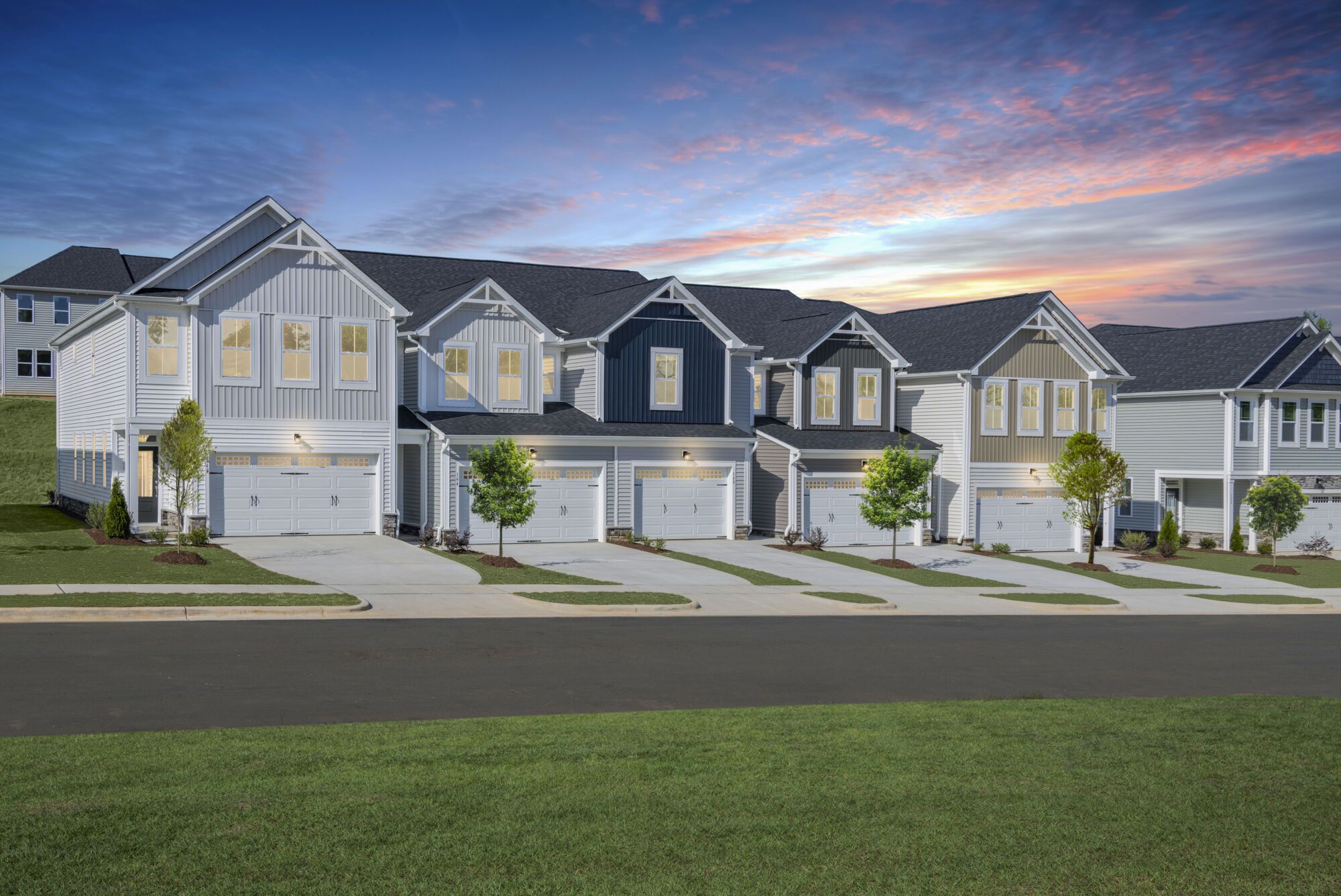 Townhome Exterior Farmhouse Elevations - Twilight