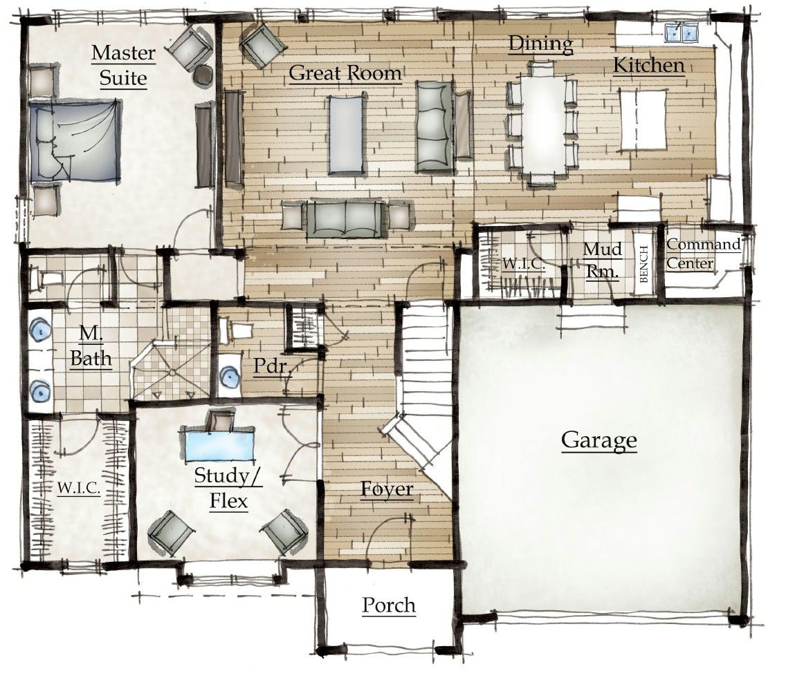 Welcome to the Waverly. This wonderful first floor master plan offers an array of possibilities. A flex room off the foyer can be either a study or an additional bedroom. The open concept of the two story Great Room to the Dining and Kitchen make it a won