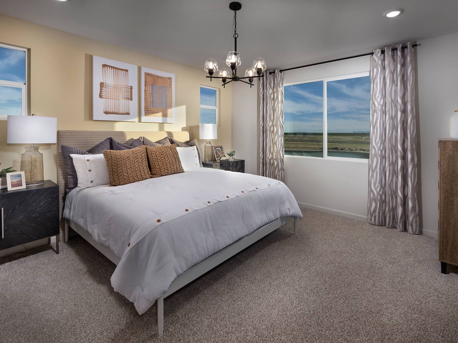 Primary bedroom in the 3524 floorplan taken at a Meritage Homes community in Manteca, CA.
