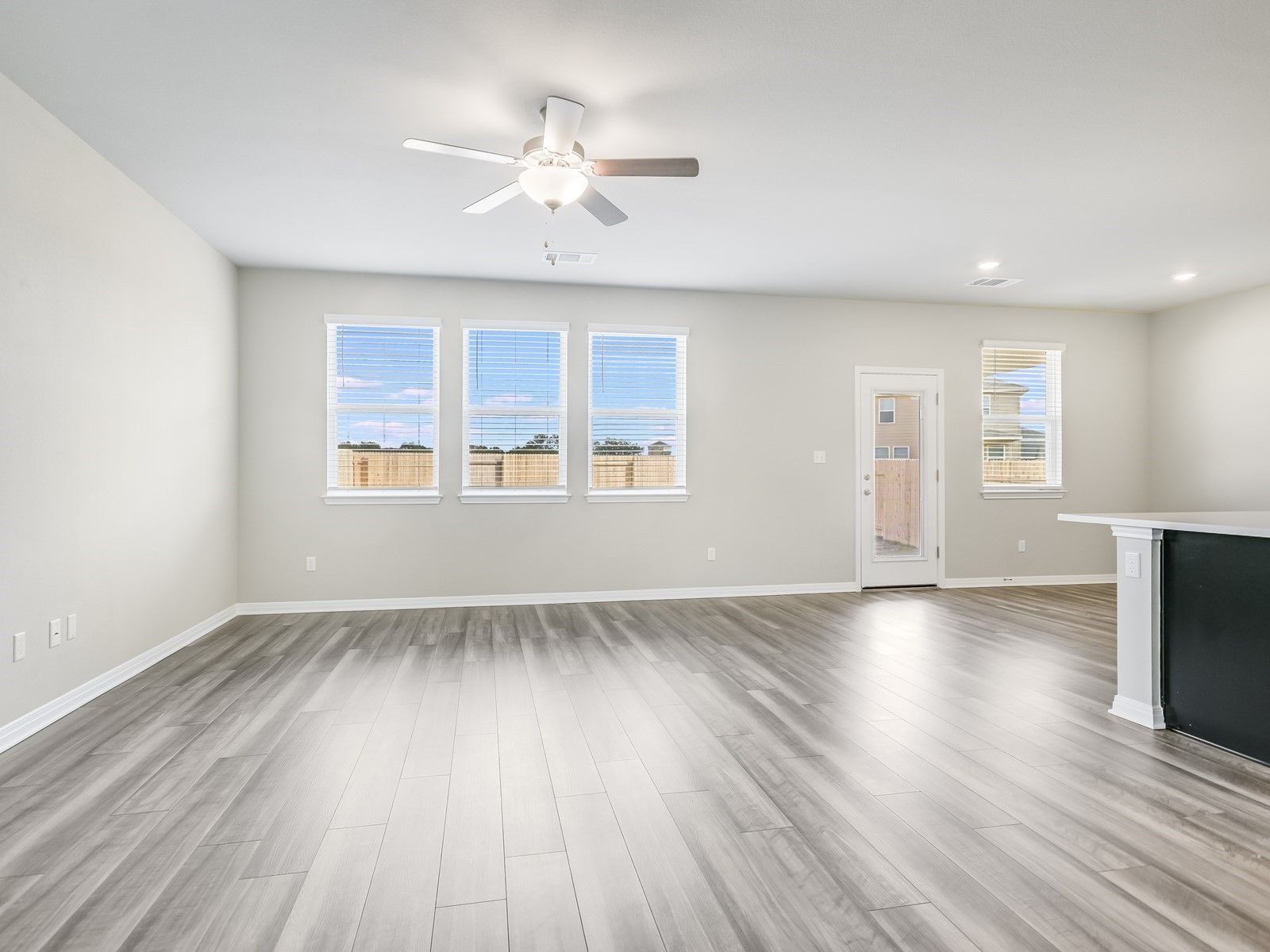 Kitchen, Living, and Dining Areas