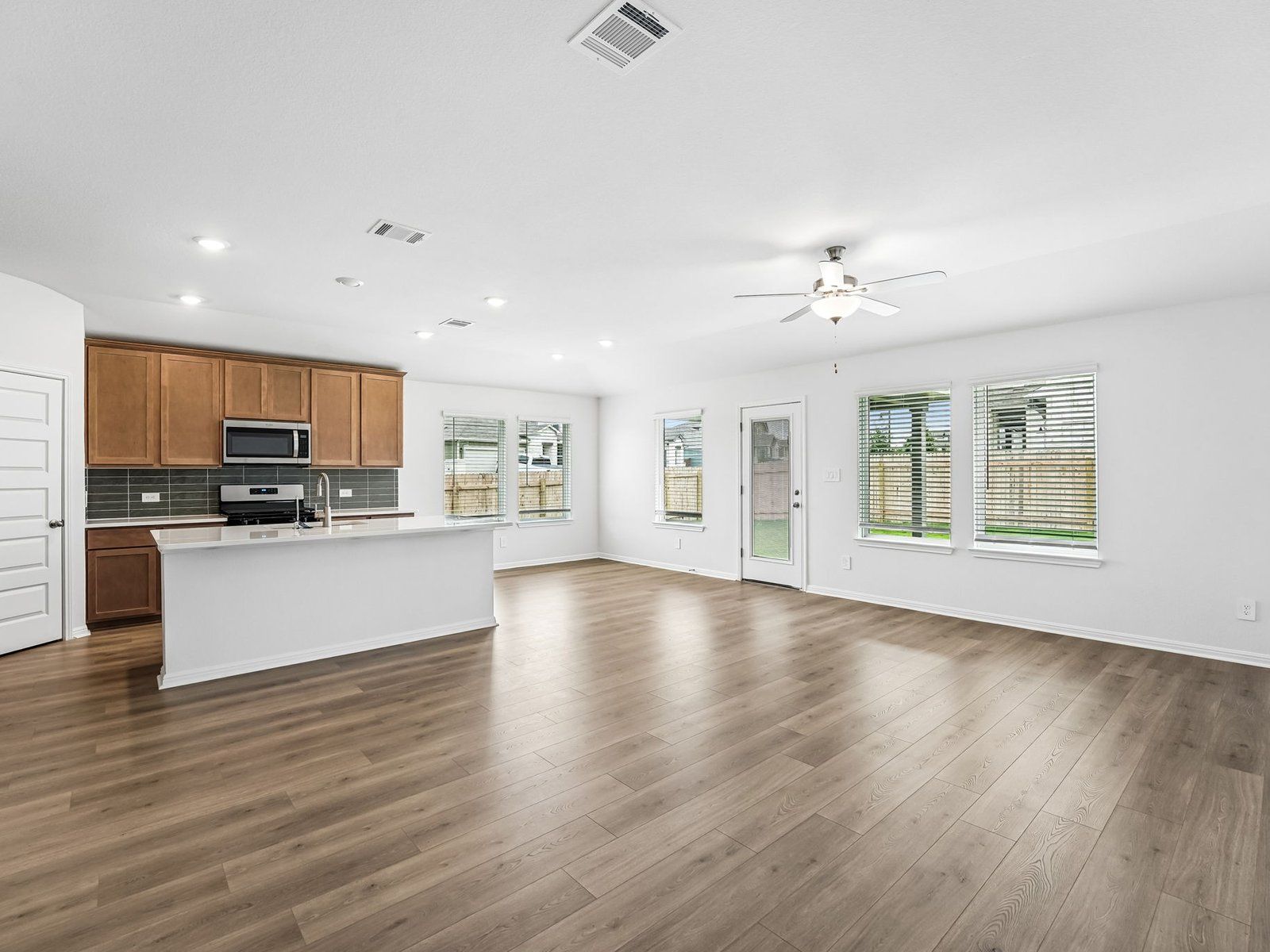 Kitchen, Living, and Dining Areas