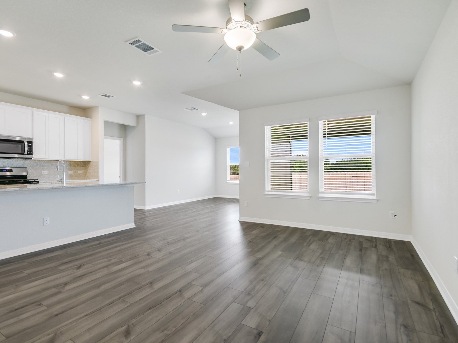 Kitchen, Living, and Dining Areas