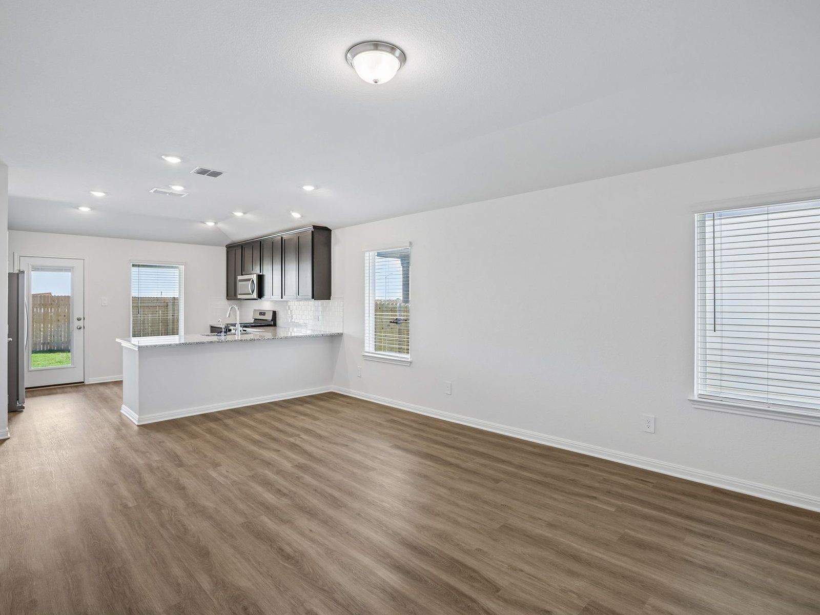 Kitchen, Living, and Dining Areas