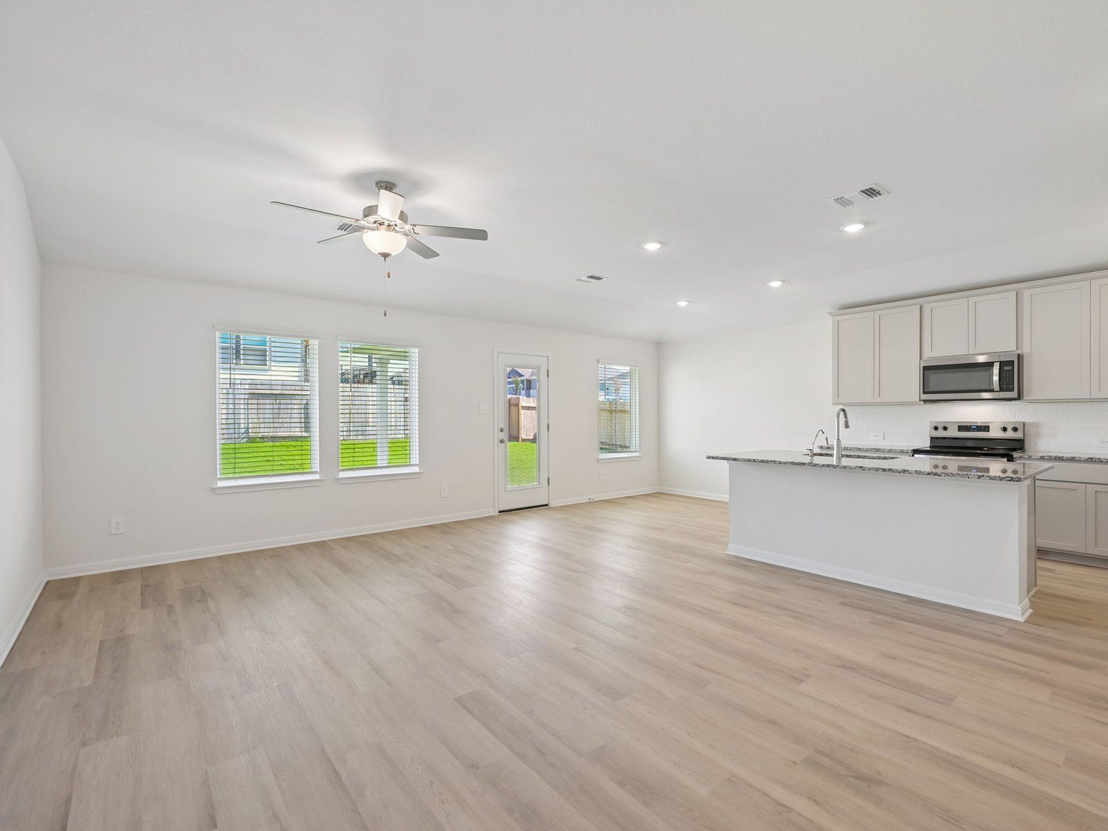 Kitchen, Living, and Dining Areas