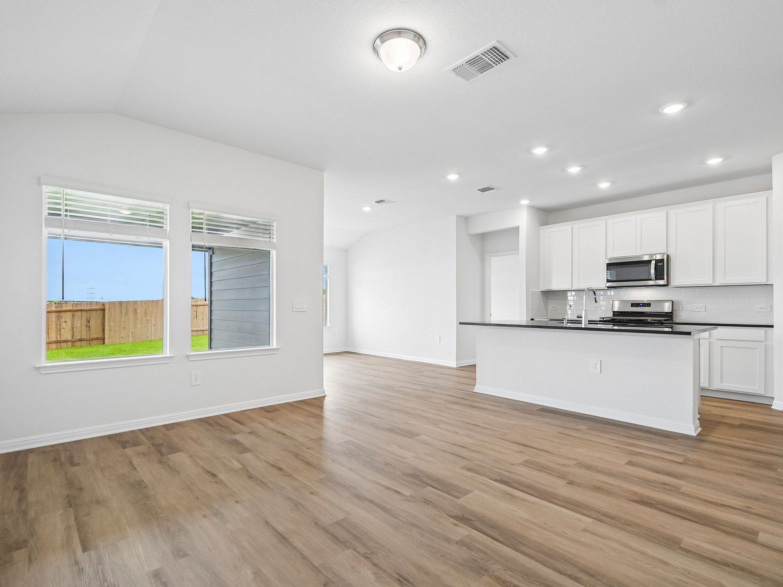 Kitchen, Living, and Dining Areas