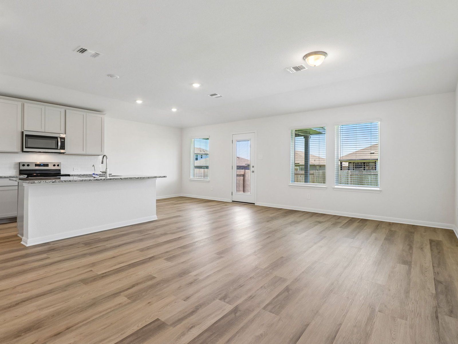 Kitchen, Living, and Dining Areas