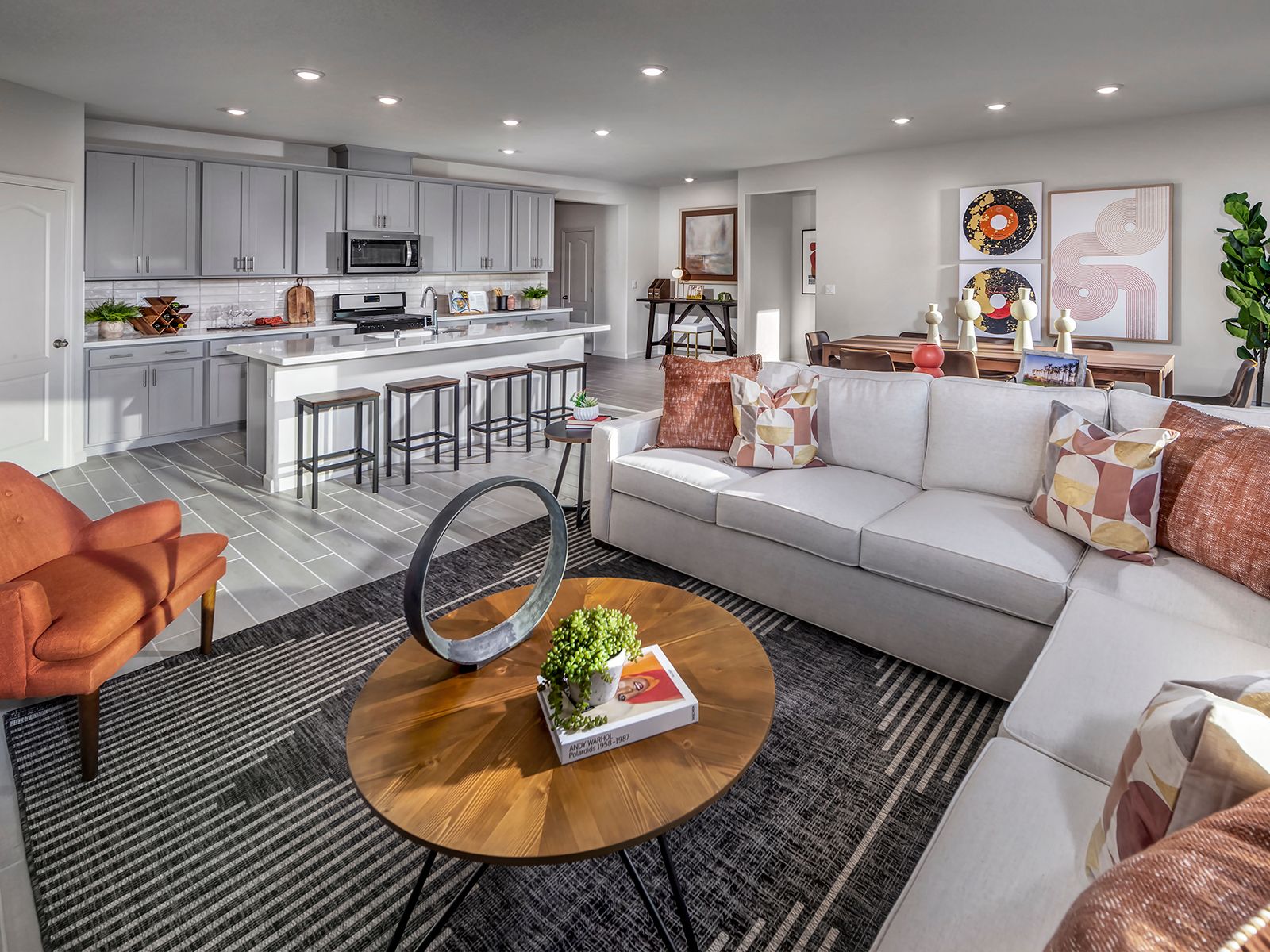 Residence 3 great room modeled at a nearby Meritage community.