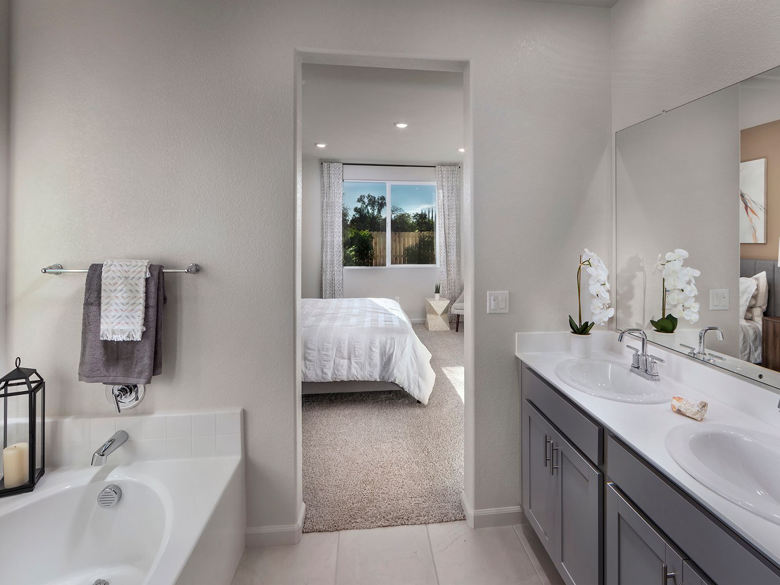 Residence 3 primary bathroom modeled at a nearby Meritage community.
