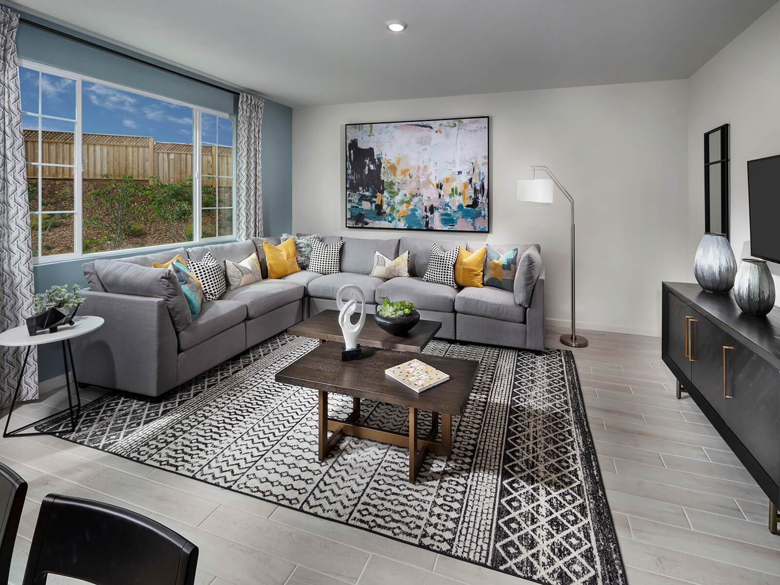 Residence 1 living room modeled at a nearby Meritage community.