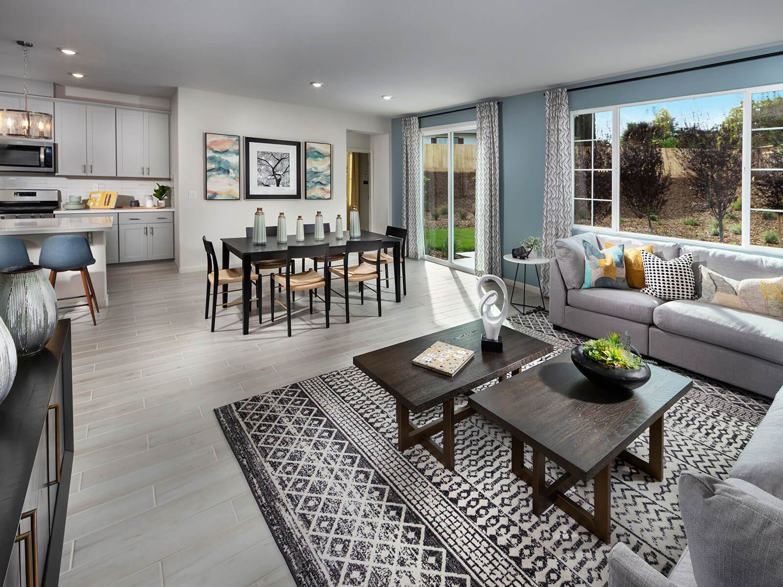 Residence 1 great room modeled at a nearby Meritage community.