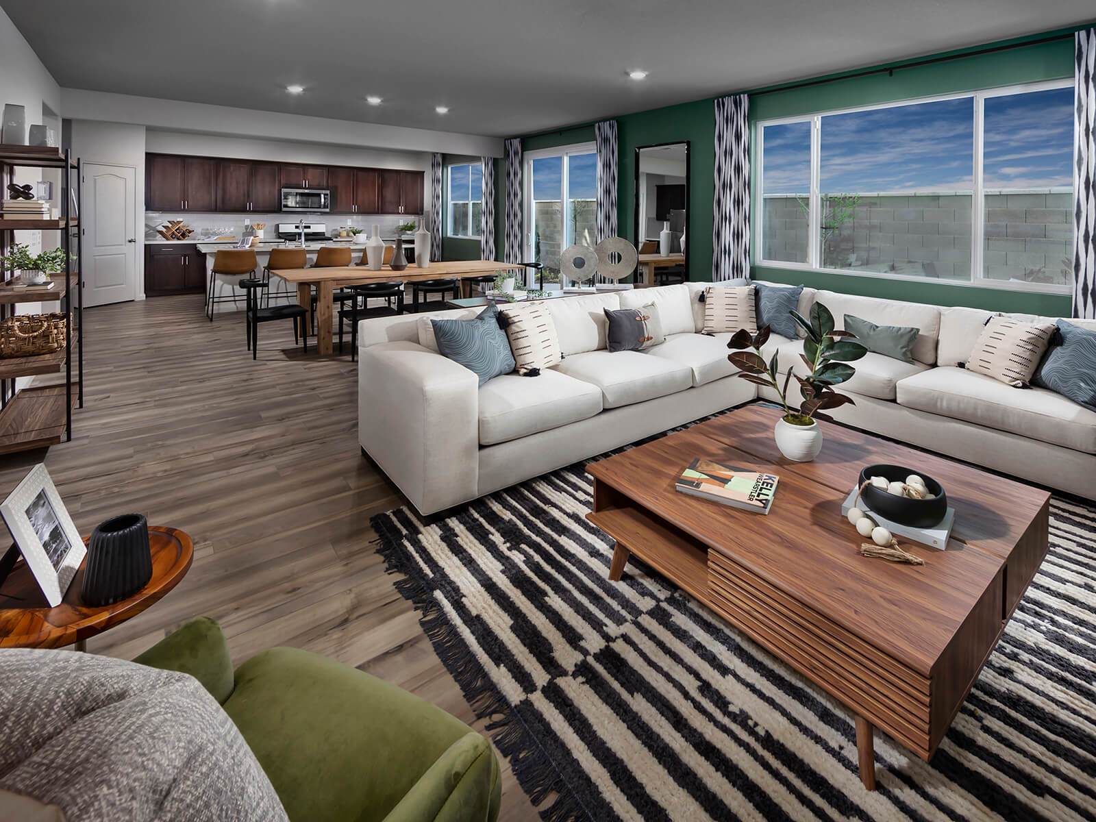 Open concept kitchen, dining, and living room of the Residence 2.