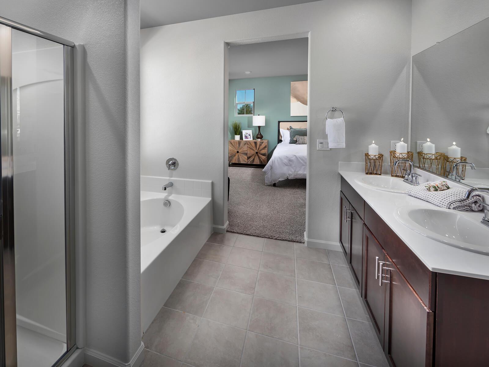 Residence 2 primary bathroom modeled at a nearby Meritage community.