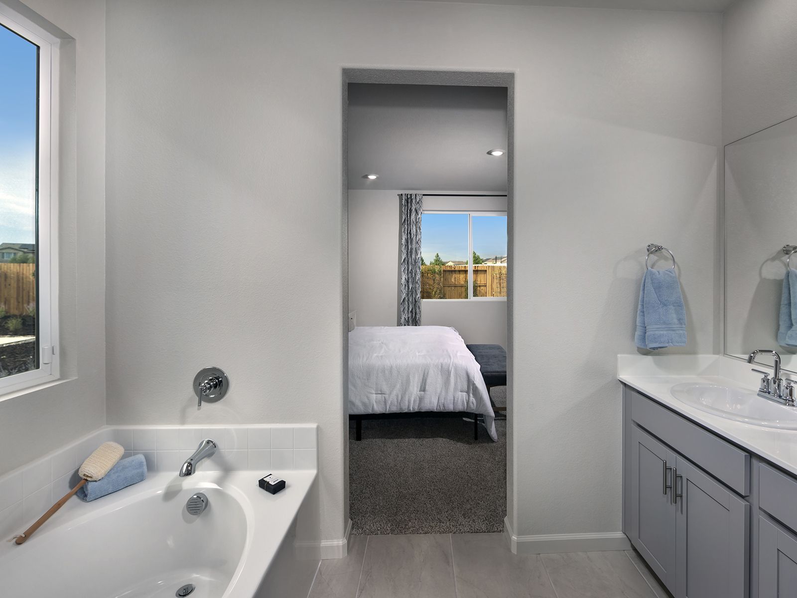 Residence 2 primary bathroom modeled at a nearby Meritage community.