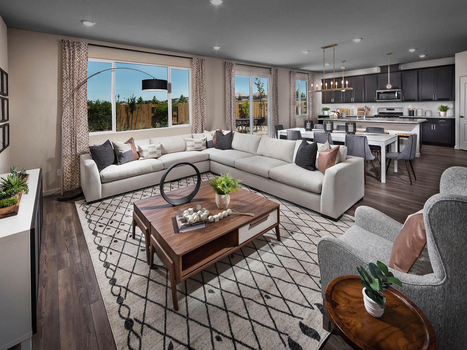 Residence 4 great room modeled at a nearby Meritage community.