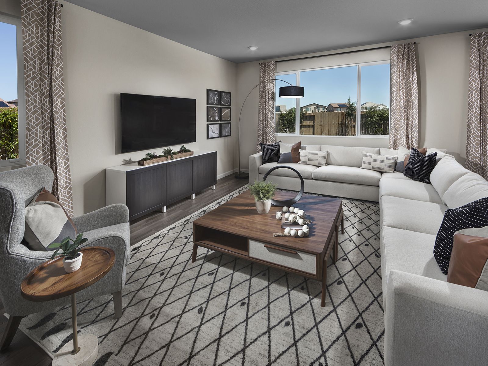 Residence 4 great room modeled at a nearby Meritage community.