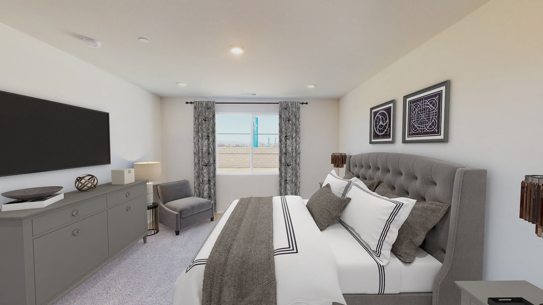 Residence 2 primary suite modeled at a nearby Meritage community.