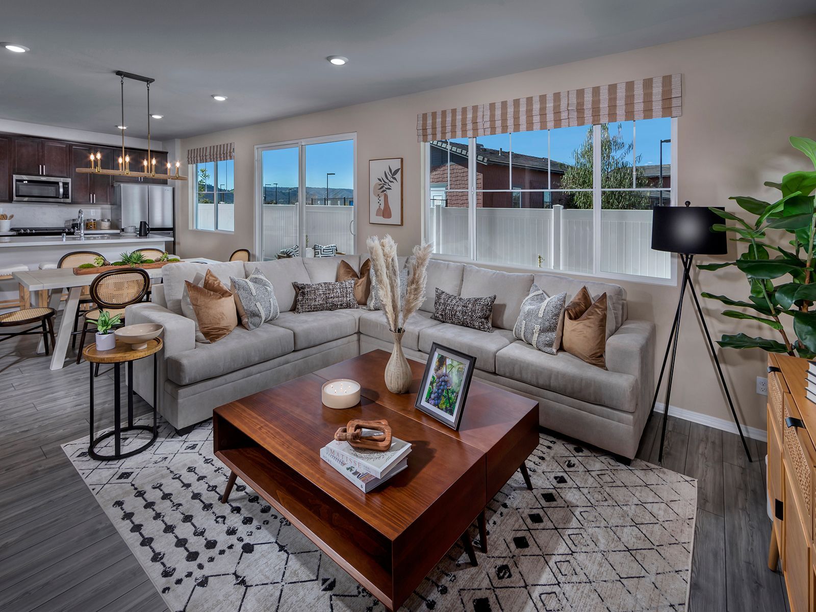 Residence 3 great room modeled at a nearby Meritage community.