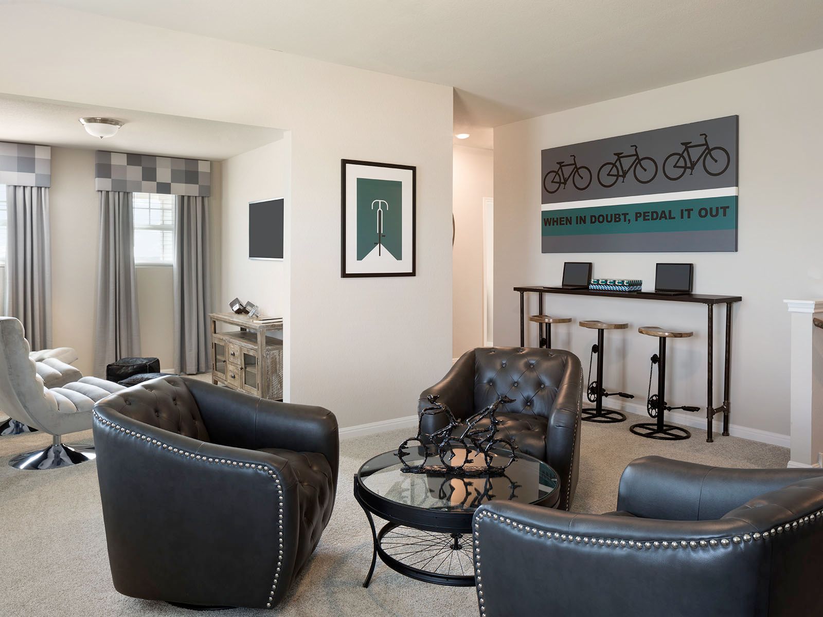 This flex space is the perfect library, homework station, video game spot or workout room.