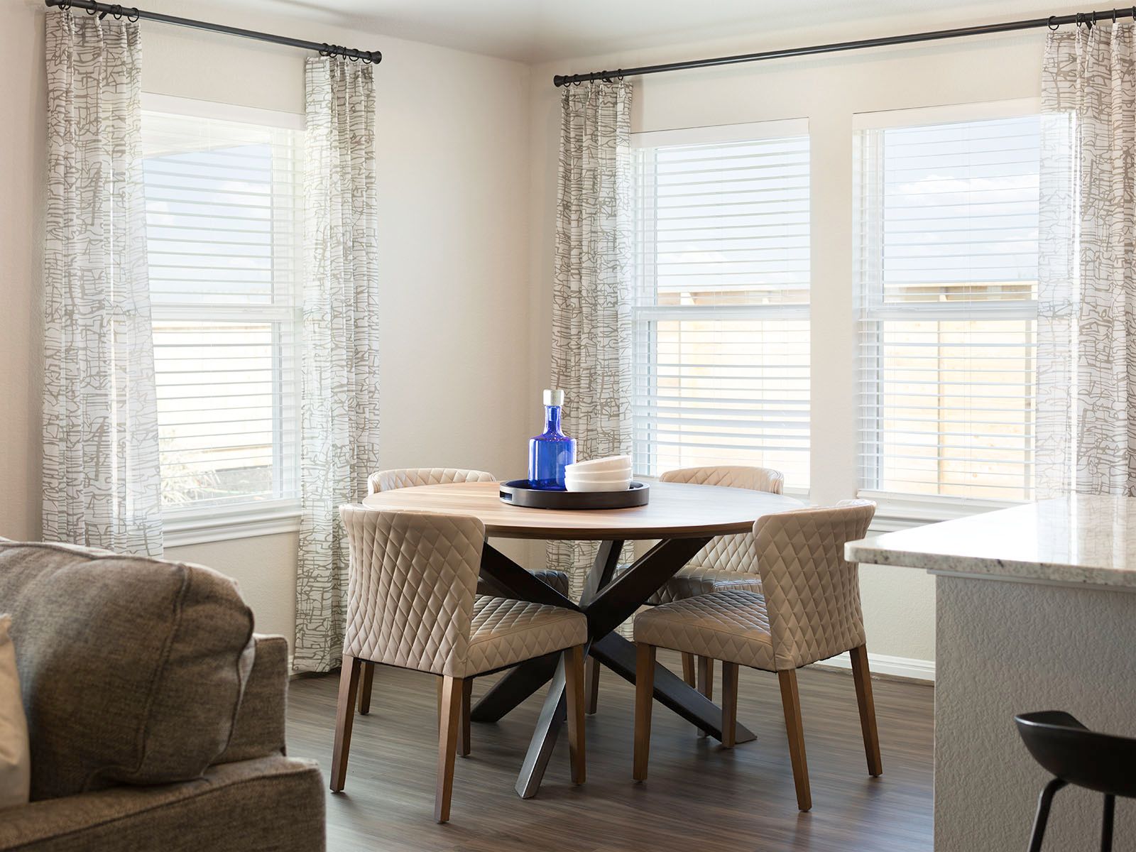 The cozy dining area is a great space open to the kitchen and great room.