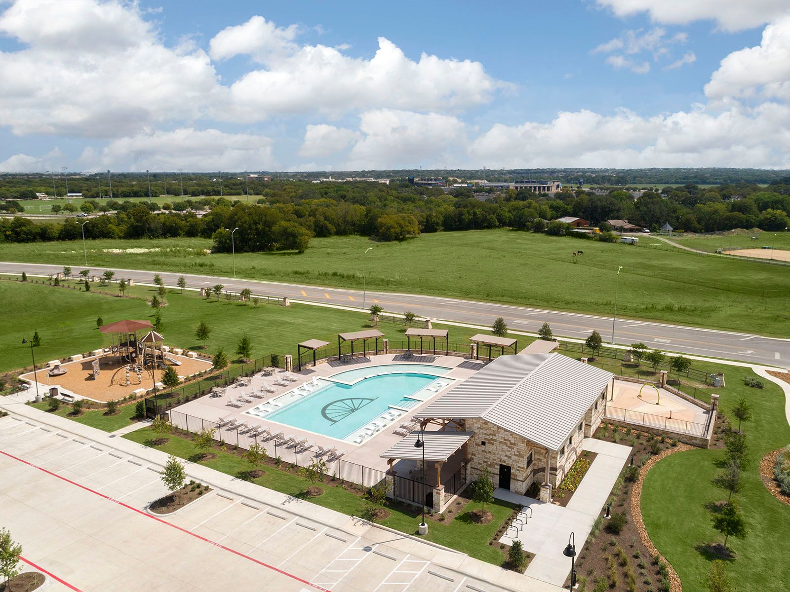 On-site amenities include a pool, splash pad, playground, covered pavilion and more.