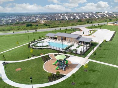 The amenity center is complete with a pool, covered pavilion, and playground.