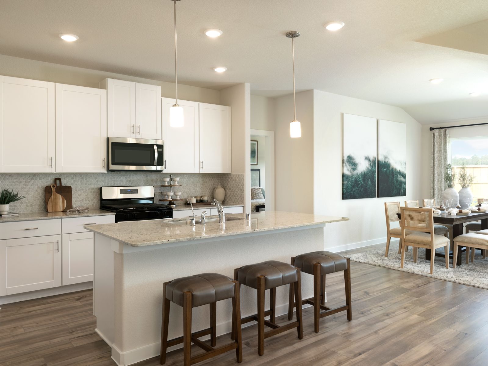 Dinner prep is a breeze at the convenient kitchen island.