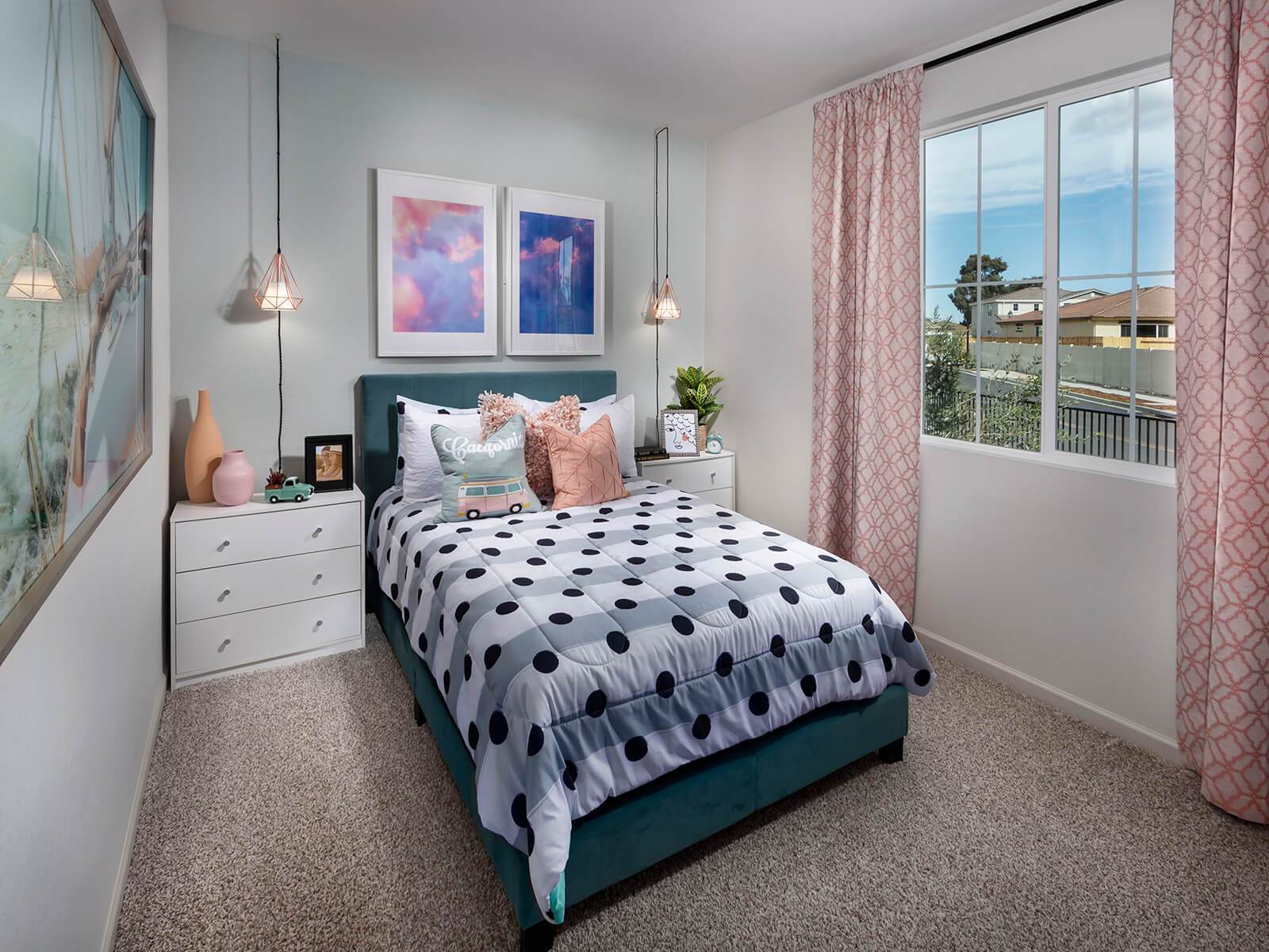 Residence 1 secondary bedroom modeled at a nearby Meritage community.