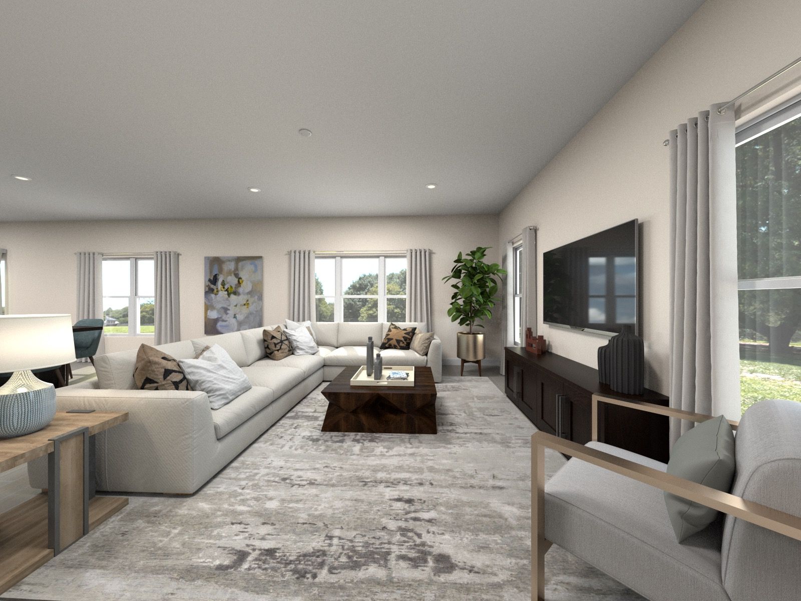 Residence 4 living room staged at a nearby Meritage community.