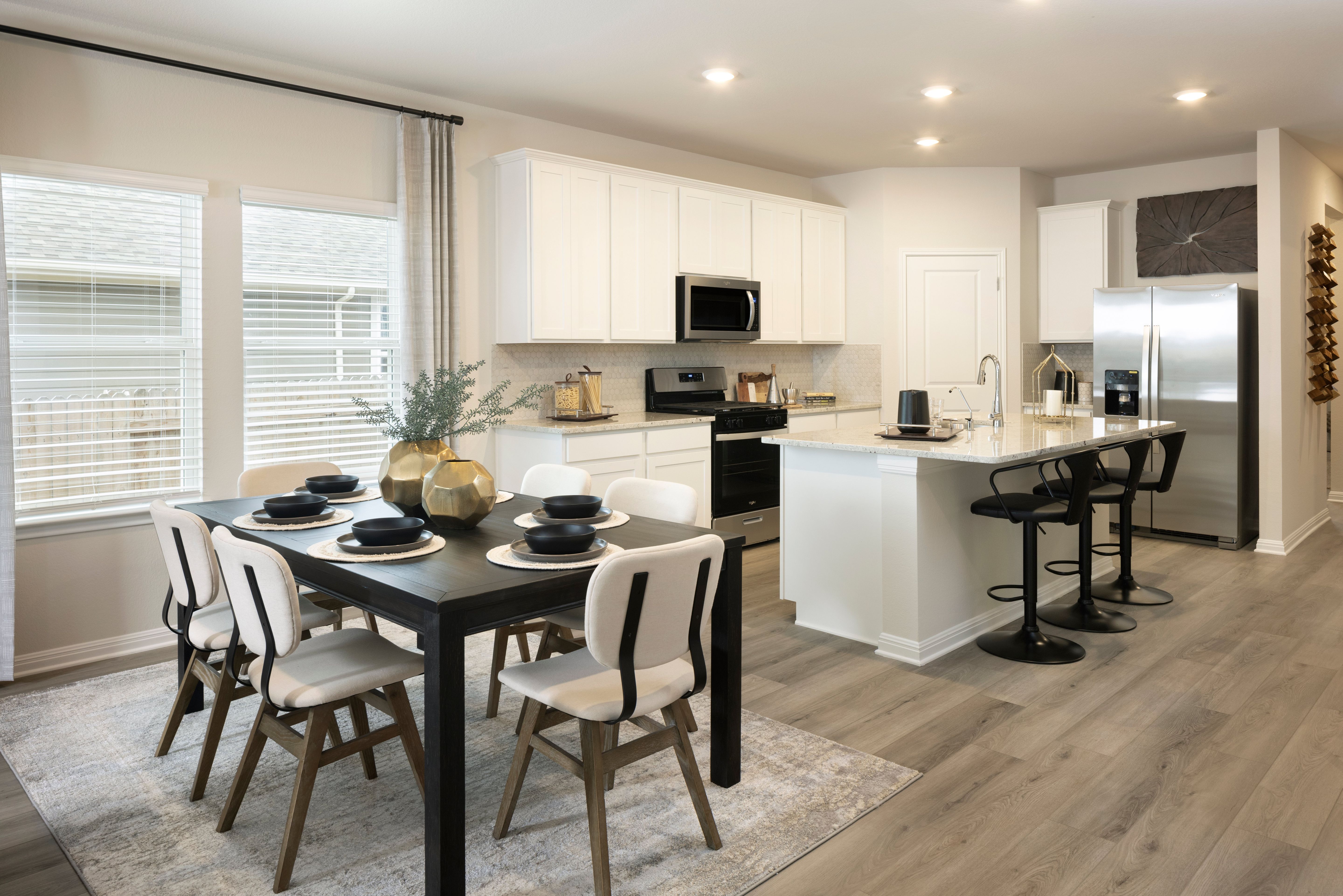 A combined kitchen and dining area make entertaining a breeze.
