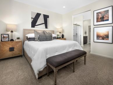 The primary suite in the Ethan floorplan at Hanson Ridge.