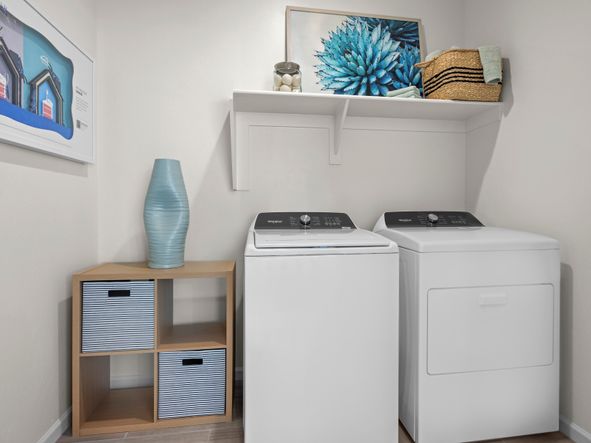 Laundry room in the Grayson floorplan at Hanson Ridge.