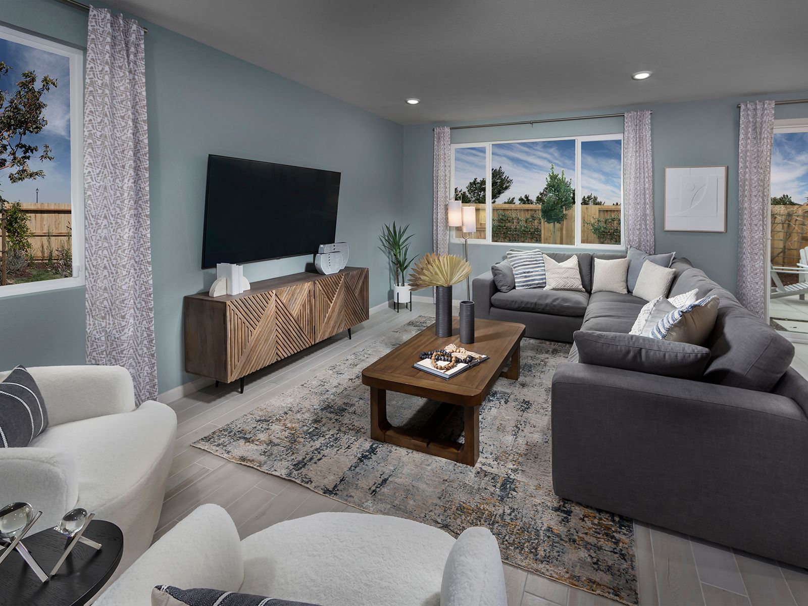 Residence 2 great room modeled at a nearby Meritage community.