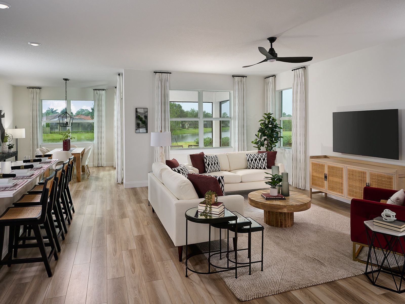 Great room in the Emilia floorplan modeled at Azalea
