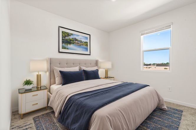 Secondary bedroom virtual staging of Sawyer floorplan modeled at Rancho Mirage in Maricopa, AZ