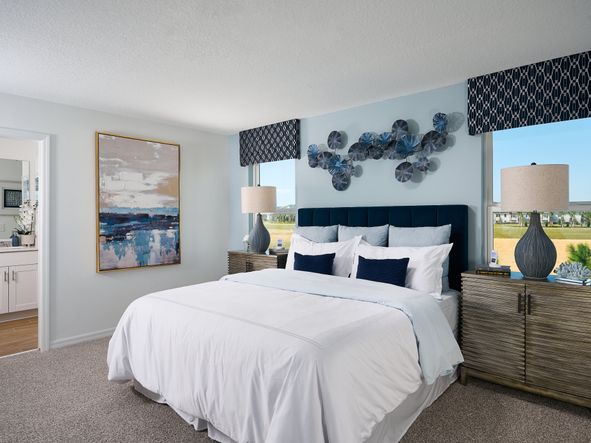 Primary bedroom in the Oakville model at Cagan Crossings West