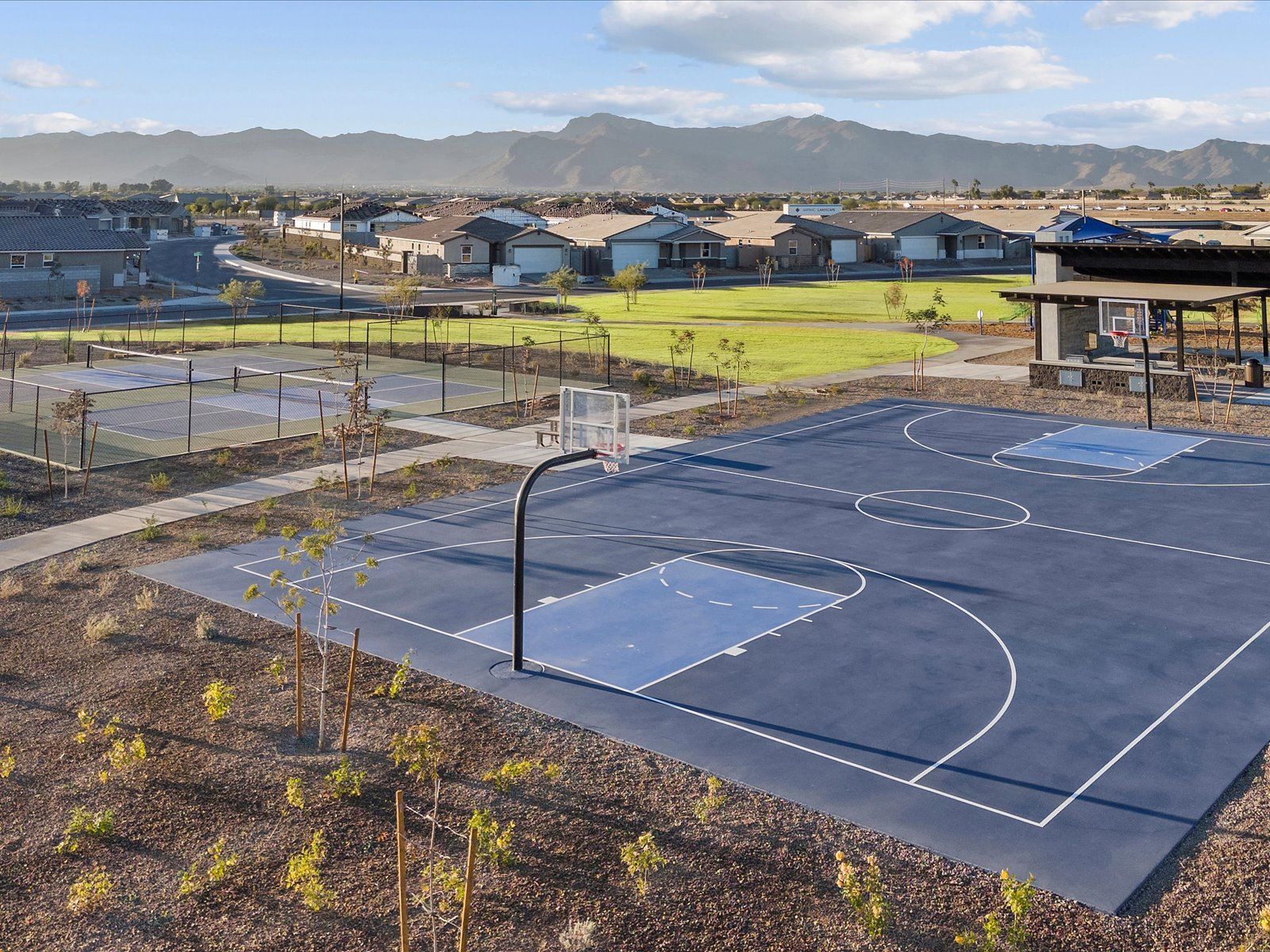Drone View of Basketball and Pickleball Courts at Abel Ranch