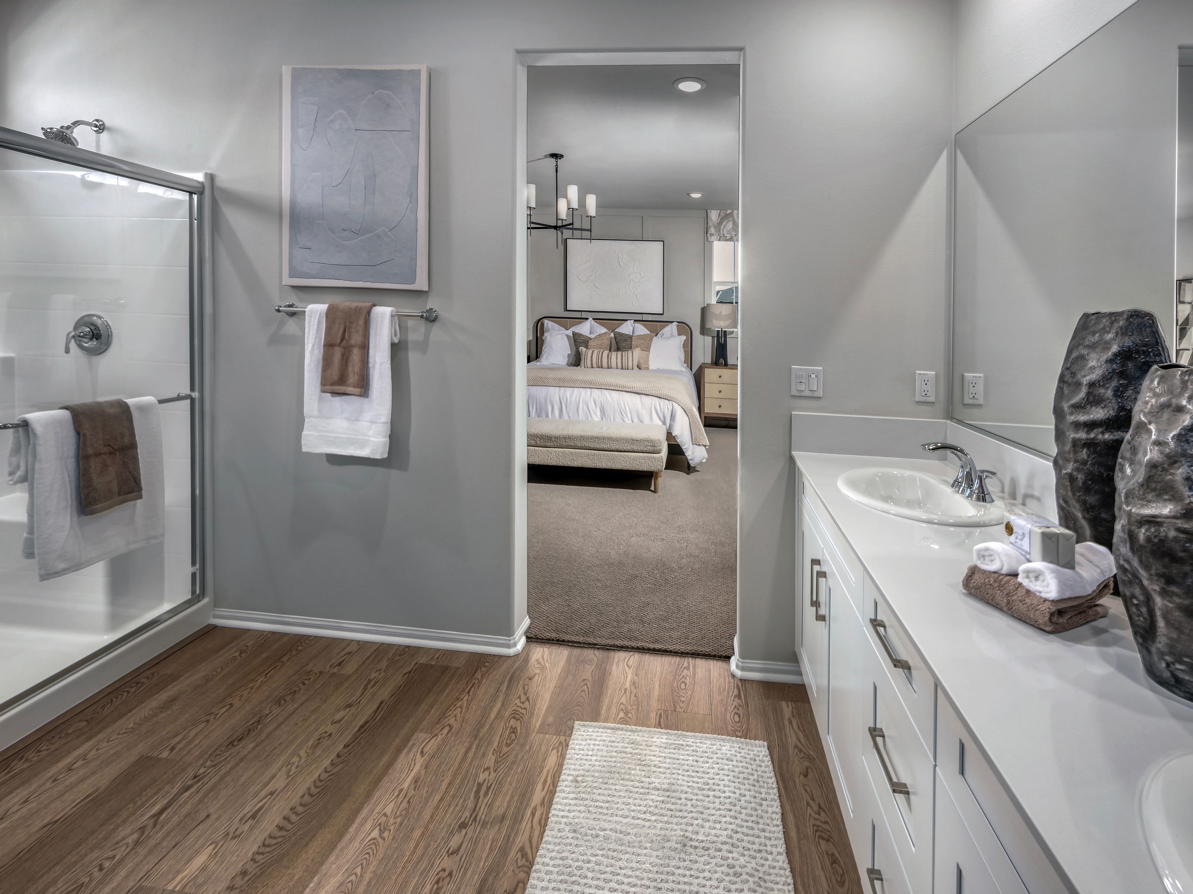 Primary bathroom in the 3218 floorplan at a Meritage Homes community in Temecula, CA.