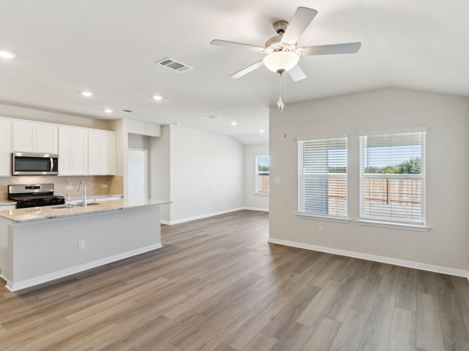 Kitchen, Living, and Dining Areas