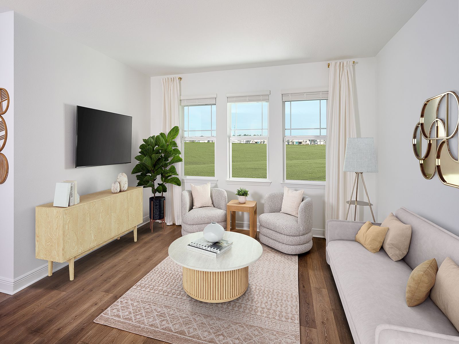 Living room in the Birch floorplan modeled at Cyrene at Minneola