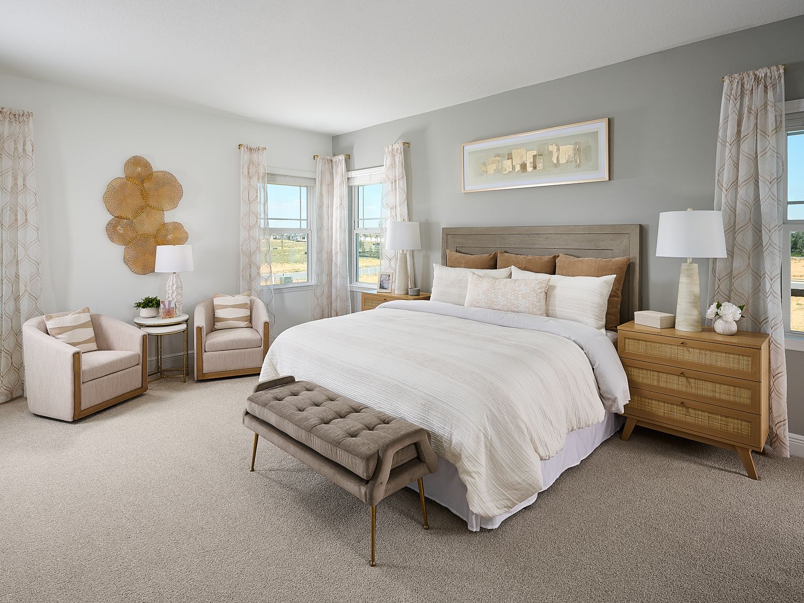 Primary bedroom in the Birch floorplan modeled at Cyrene at Minneola