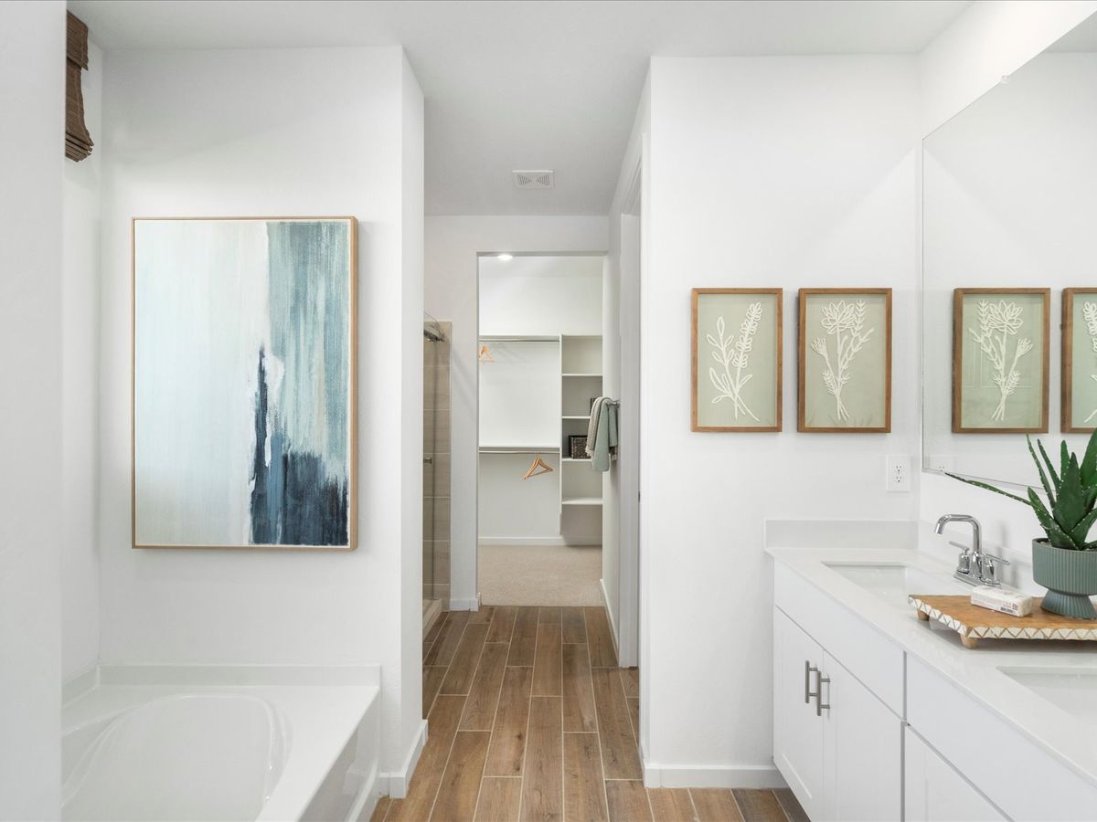 Primary Bathroom in the Arlo Floorplan modeled at Abel Ranch