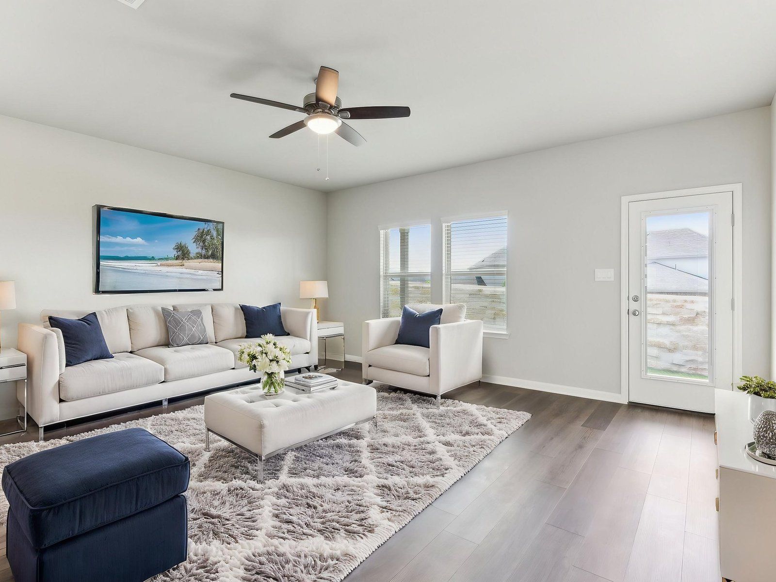 Virtually staged living room in the Matador plan at a Meritage community in San Antonio, TX.