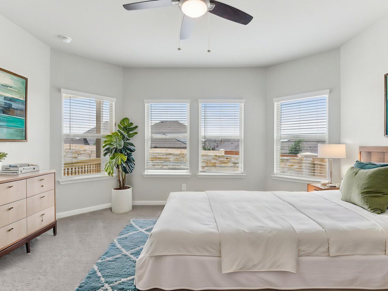 Virtually staged primary suite in the Matador floorplan at a Meritage community in San Antonio, TX.