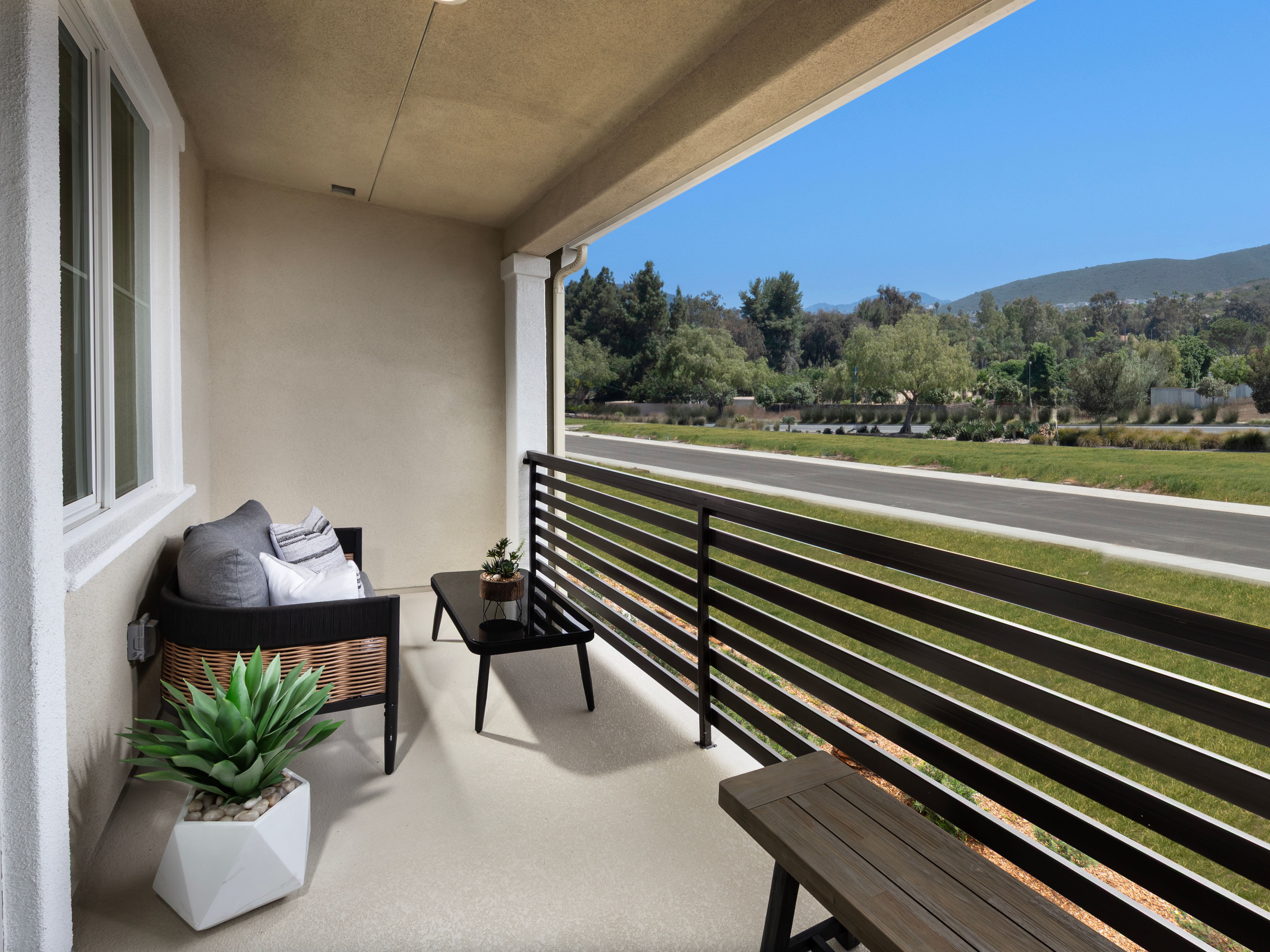 Balcony in the Residence 3 floorplan at Cielo in San Marcos, CA.