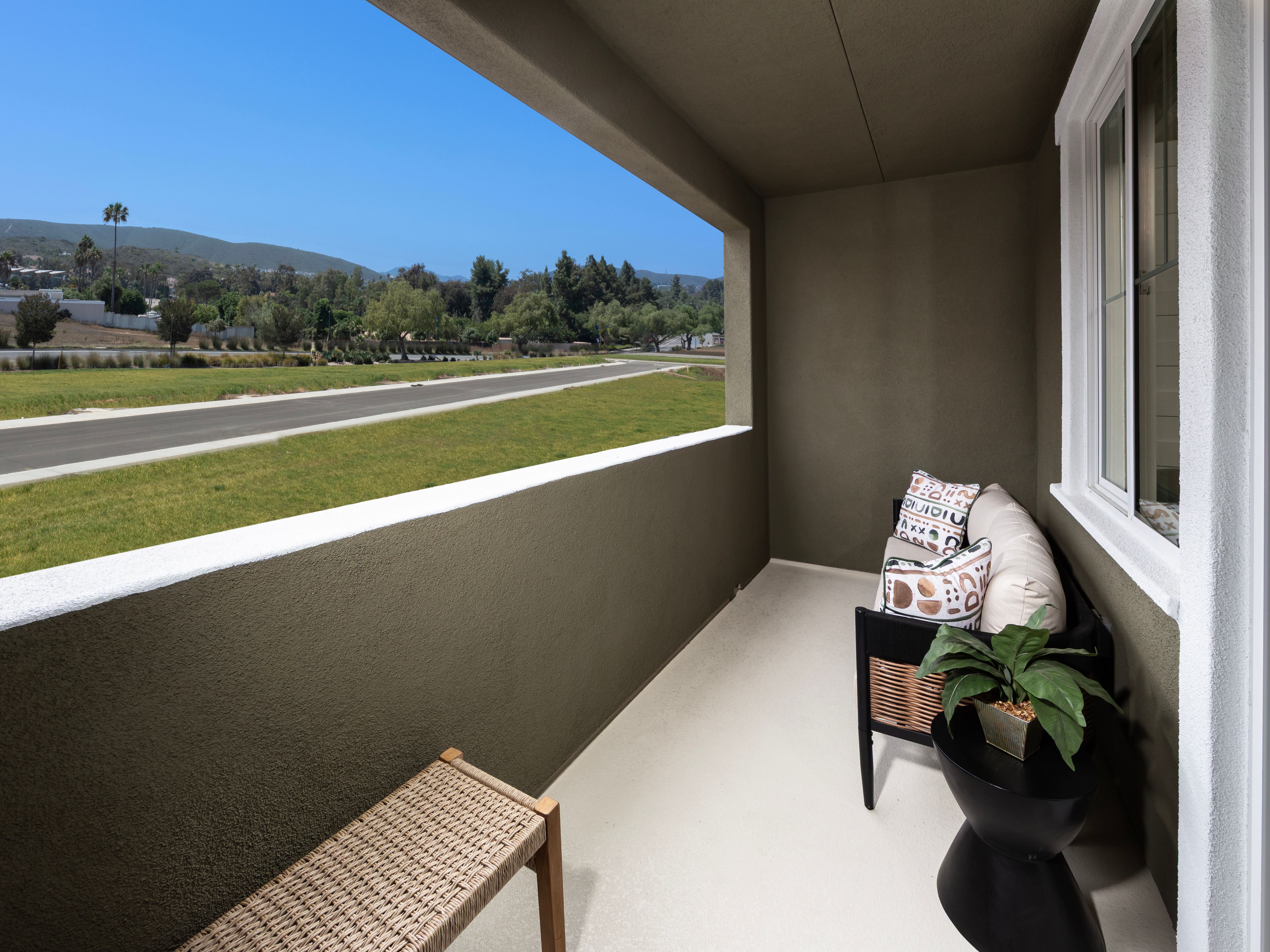 Balcony in the Residence 2 floorplan at Cielo by Meritage Homes in San Marcos, CA.