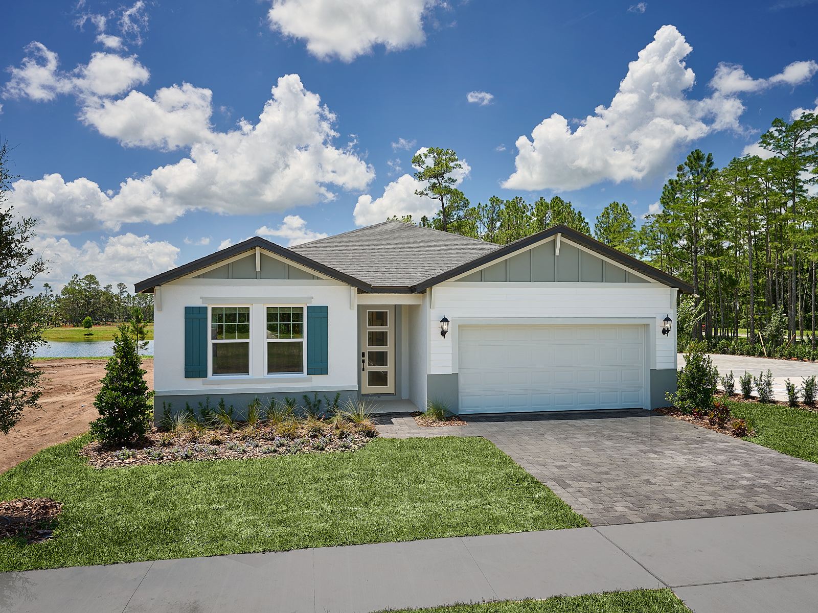 Exterior of Elevation B for the Modena floorplan modeled at Ridgehaven