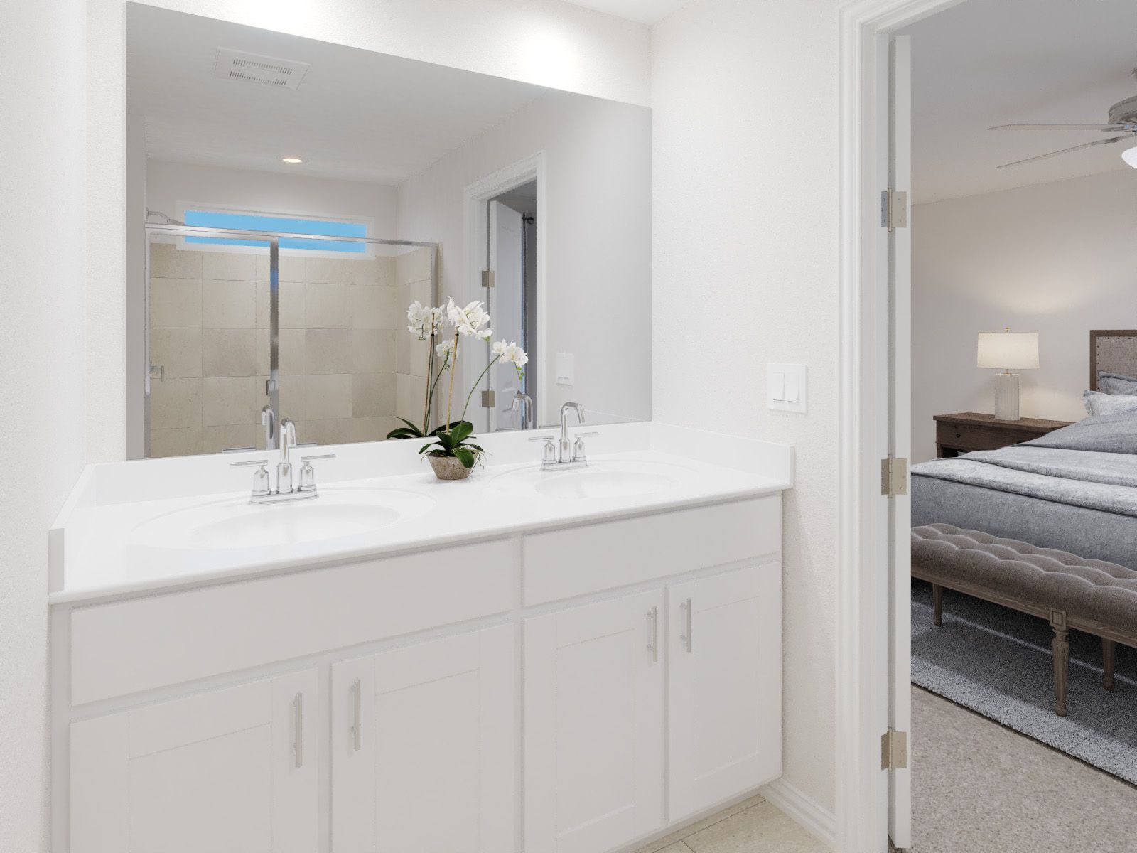Dual vanities perfect for getting ready.