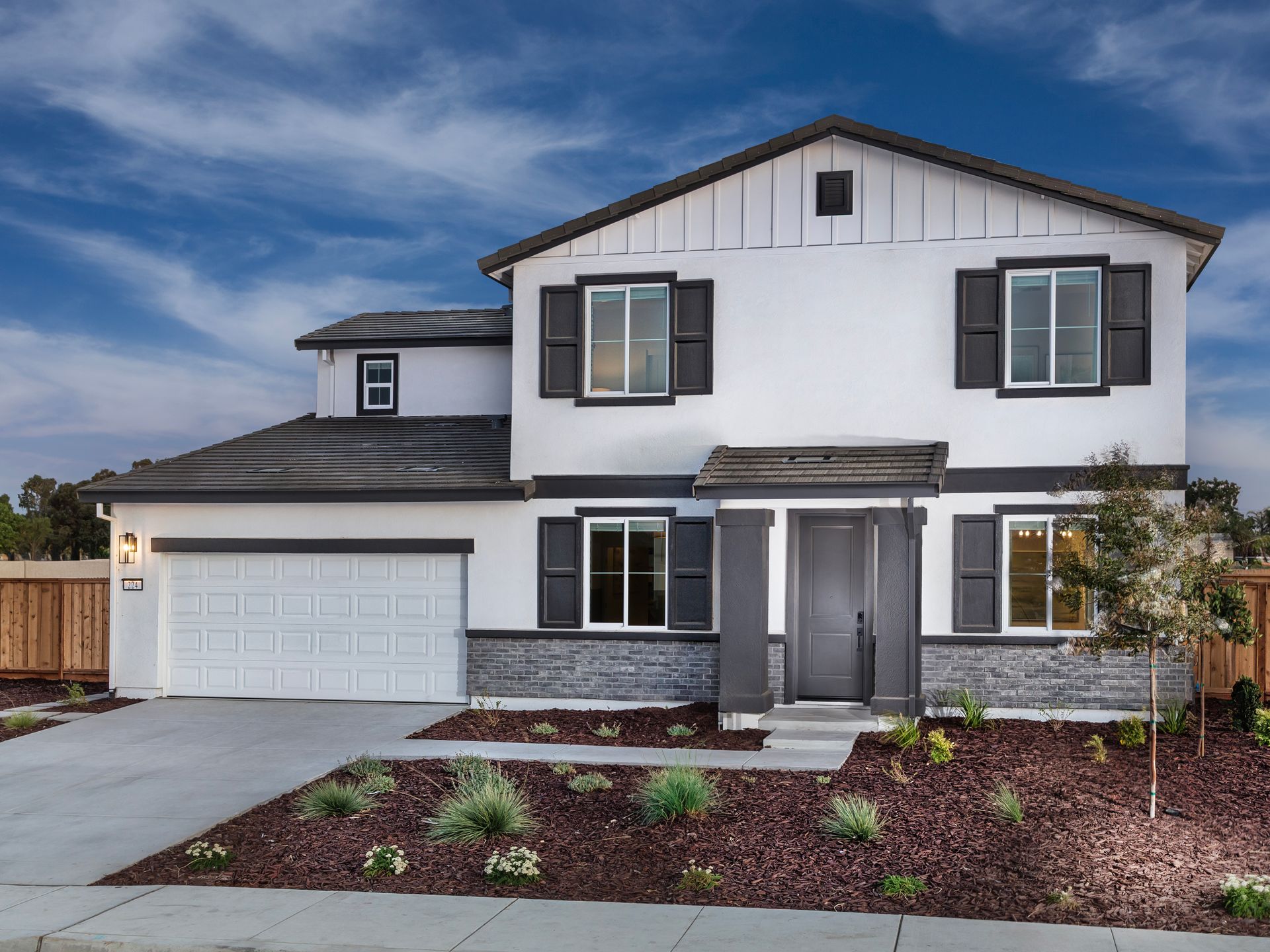 Residence 2, Elevation E, Modeled at Riverine in Oakley, CA.
