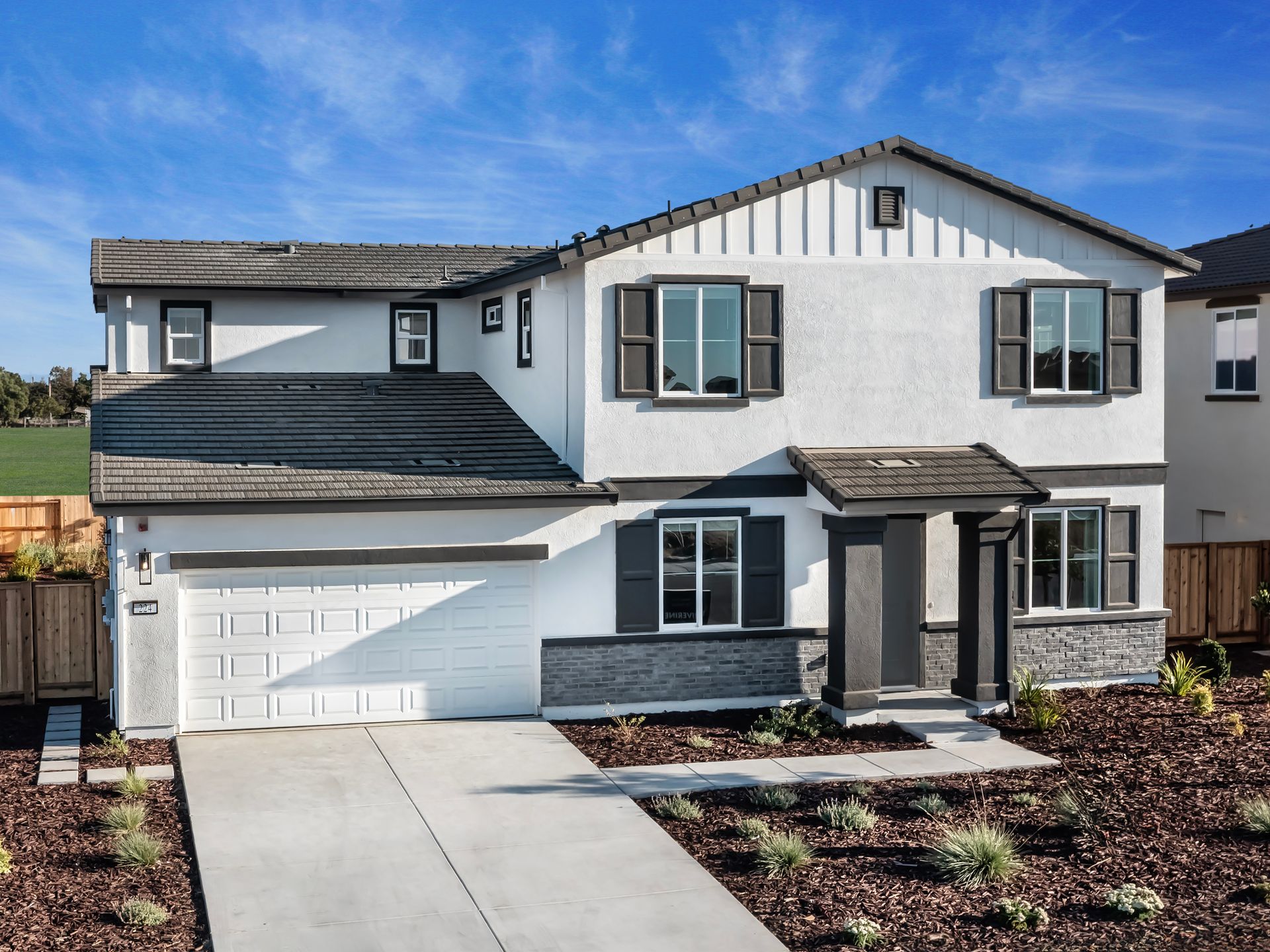 Residence 2, Elevation E, Modeled at Riverine in Oakley, CA.